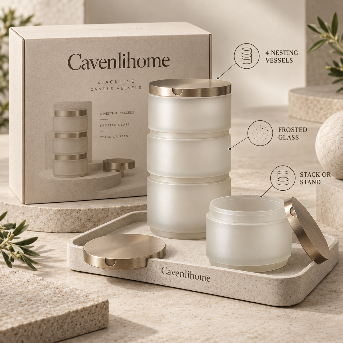 Cavenlihome™ Stackline Nesting Candle Vessels