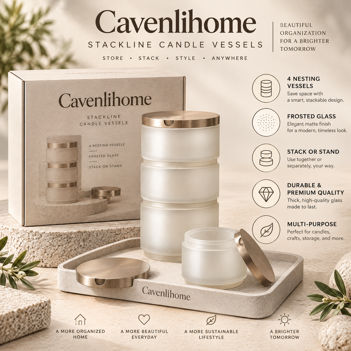 Cavenlihome™ Stackline Nesting Candle Vessels