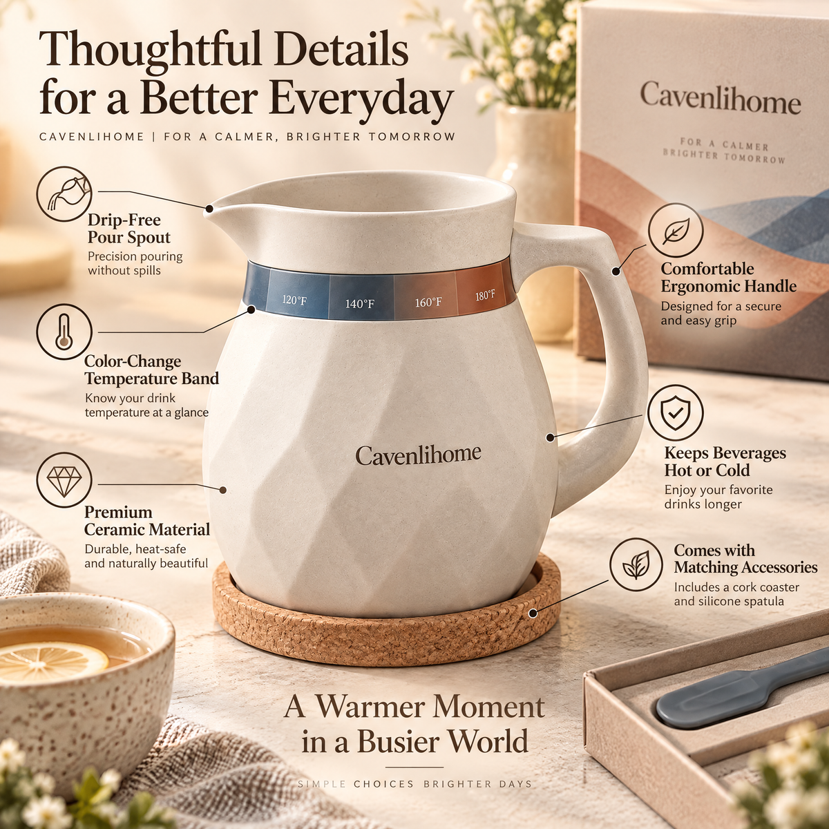 Cavenlihome™ Quiet Pour Temperature Guide Pitcher